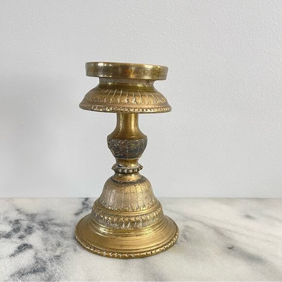 Vintage Brass Candlestick Candle Holder Bowl Lamp Incense Gold Solid MCM Design - Picture 1 of 9
